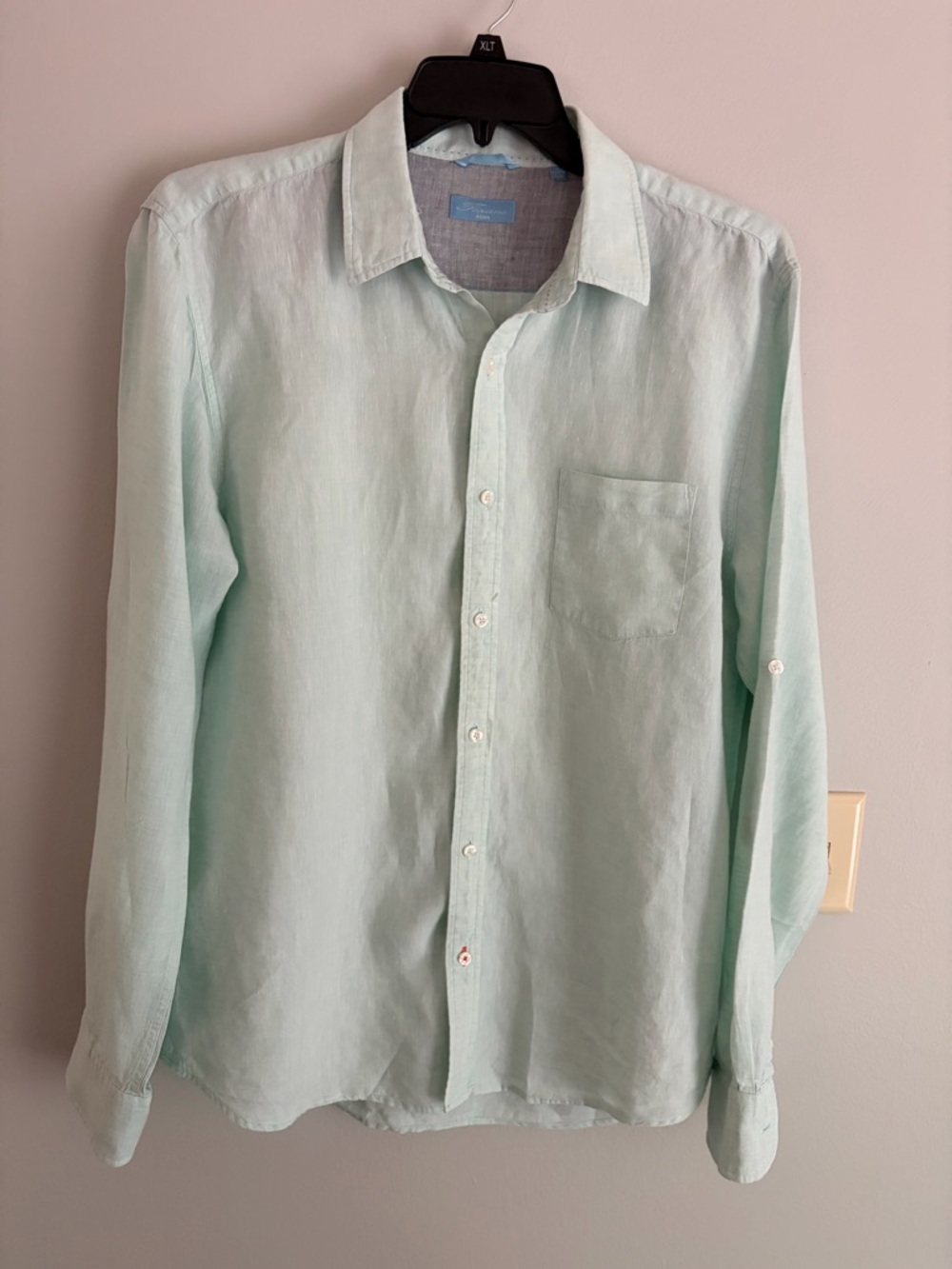Toscano Aqua Men's Light Aqua Linen Button-Down Shirt - Casual Chest Pocket